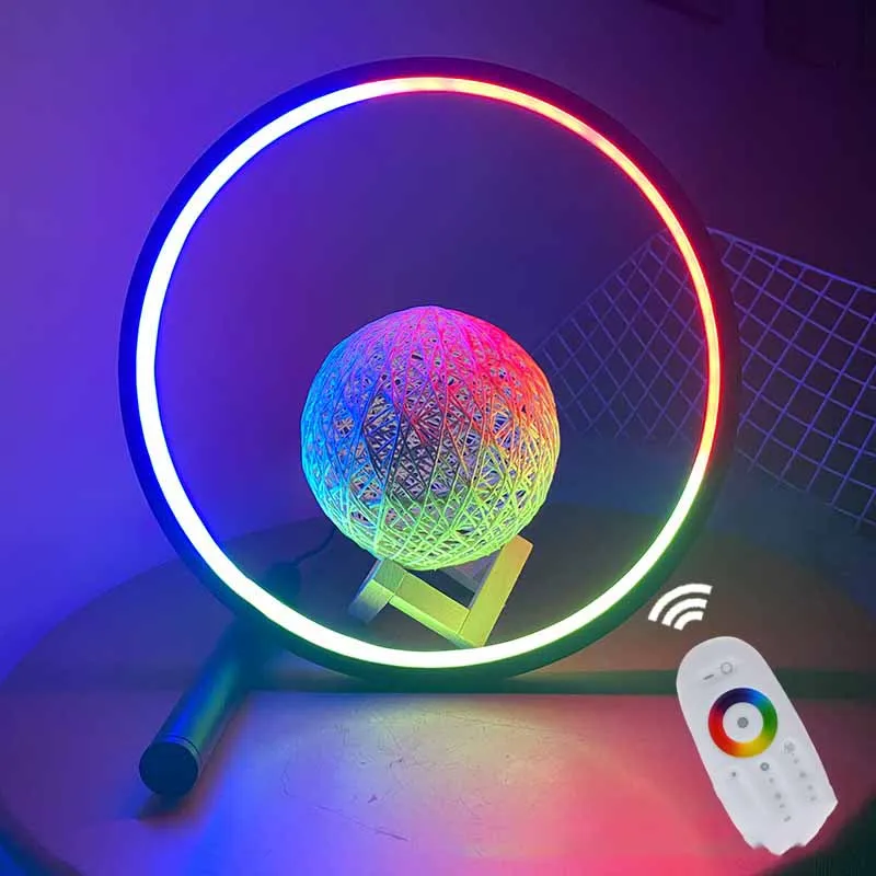 Anneau de lampe de table LED RVB coloré, télécommande, intensité variable,  cercle, adapté pour chambre à coucher, jeu, décoration de fond créative -  AliExpress