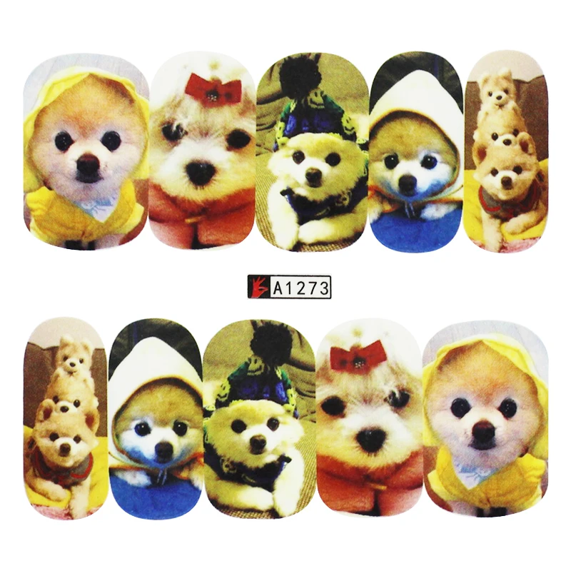GAM BELLE 2019 new 27 designs 1pc Cute Dog Cat Nail Art Stickers Full Water Transfer 4