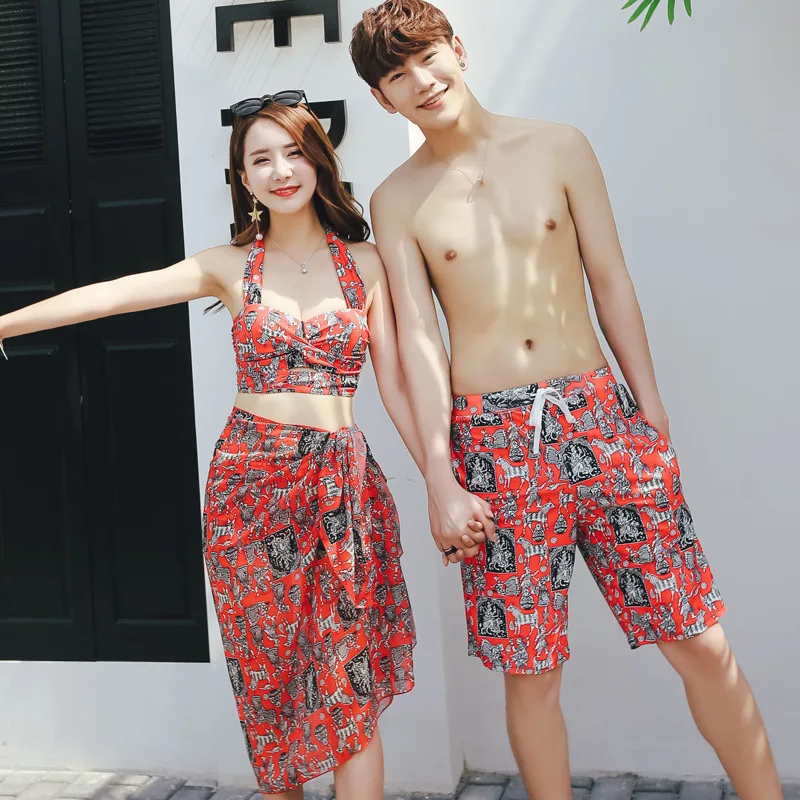 

New Style Sweet Women's Push up Comfortable Bikini Sexy Sheath Bikini Three-piece Set Couples Bathing Suit Straight