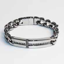 Мужской браслет с цепочкой из нержавеющей стали 316L, браслеты для мужчин серебряного цвета с цирконом, никогда не выцветшие 12 мм 22 см VB800