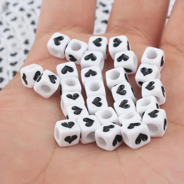 Mixed Letter Acrylic Beads Round Flat Alphabet Digital Cube Loose Spacer Beads For Jewelry Making Handmade Diy Bracelet Necklace 6x6mm Heart
