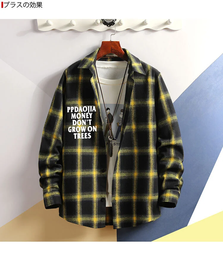 5XL повседневные рубашки с принтом мужские весенние Harajuku японские корейские топы Мужские негабаритные осенние зеленые клетчатые уличные рубашки с длинным рукавом