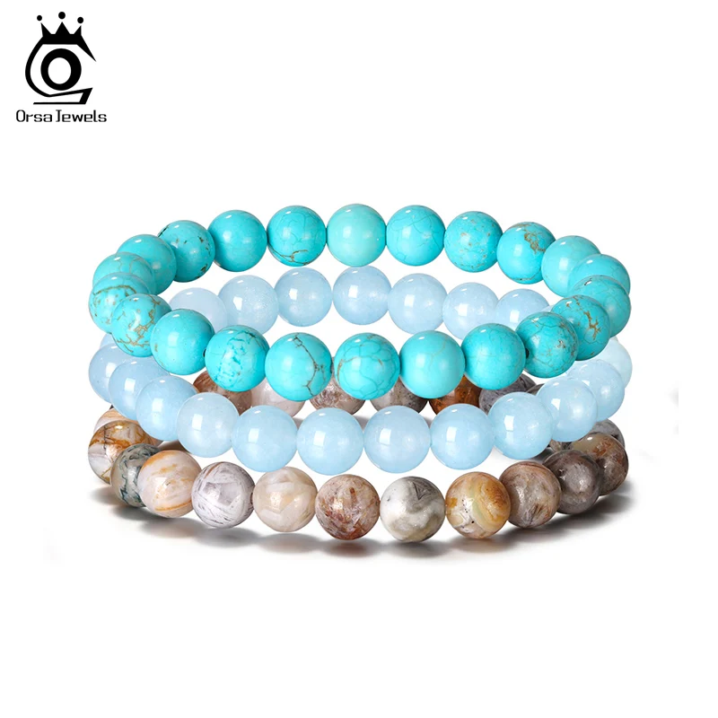 Браслет ORSA JEWELS 3 шт./компл. бирюзовый с бусинами из говлита Аквамариновый камень