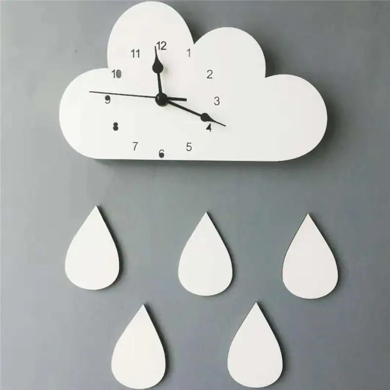 Мультяшные деревянные облака в форме капли дождя настенные часы для мальчиков и девочек в спальню для детской комнаты Настенные немые часы настольные Декор 28*16 см - Цвет: white