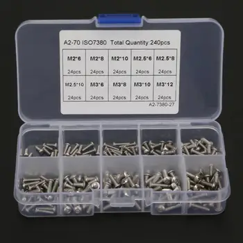 

240pcs M2*6\M2*8\M2*10\M3*6\M3*8\M3*10\M3*12\M2.5*6\M2.5*8\M2.5*10 Screw Set Hex Socket