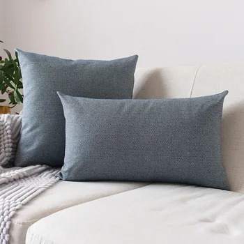 

Plaid Stripe Pattern Blue Cushion Cover Soft Breathable Linen Waist Pillowcase Office Car Seat Chair Cushion Cover