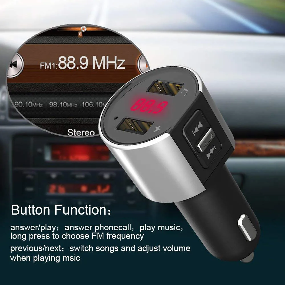 Bluetooth In-Car MP3 Player FM Wireless Transmitter 5V/3.4A Dual USB LCD Charger Kit Hands-free Calling Audio Receiver i#1204