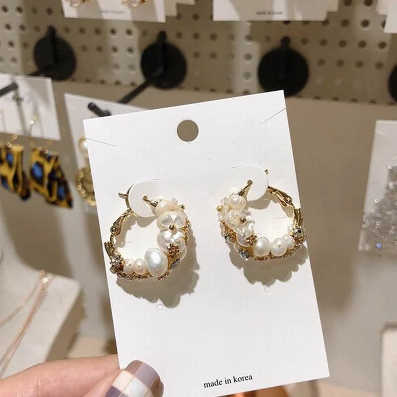 

2019 New Fashion Bohemian Handmade Elegant Colorful Crystal Simulated Pearl Circle Earrings For Female Accessories