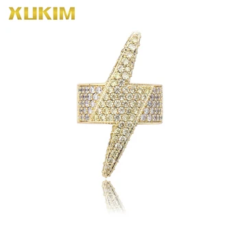 

Xukim Jewelry 2020 New Iced Out Hip Hop Gold Men Ring Lightning Gold Ring Dropshipping MIR801
