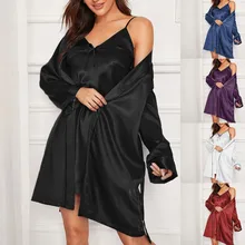 Женский комплект одежды для сна, сексуальное кружевное нижнее белье, атласное платье Ночная рубашка, нижнее белье, комплект одежды для сна, комплект из 2 предметов Gh4