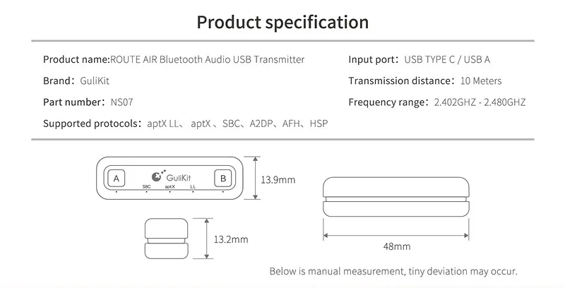 52Pi GuliKit NS07 тип-c беспроводной Bluetooth аудио USB передатчик адаптер приемопередатчик для nintendo Switch(Lite)/PS4/PC