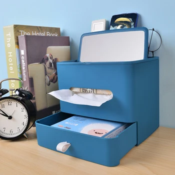

Mirror Plastic Storage Box Drawer Makeup Organizer Desktop Office Storage Box Tissue Box Cosmetic Organizer Make Up Organizer