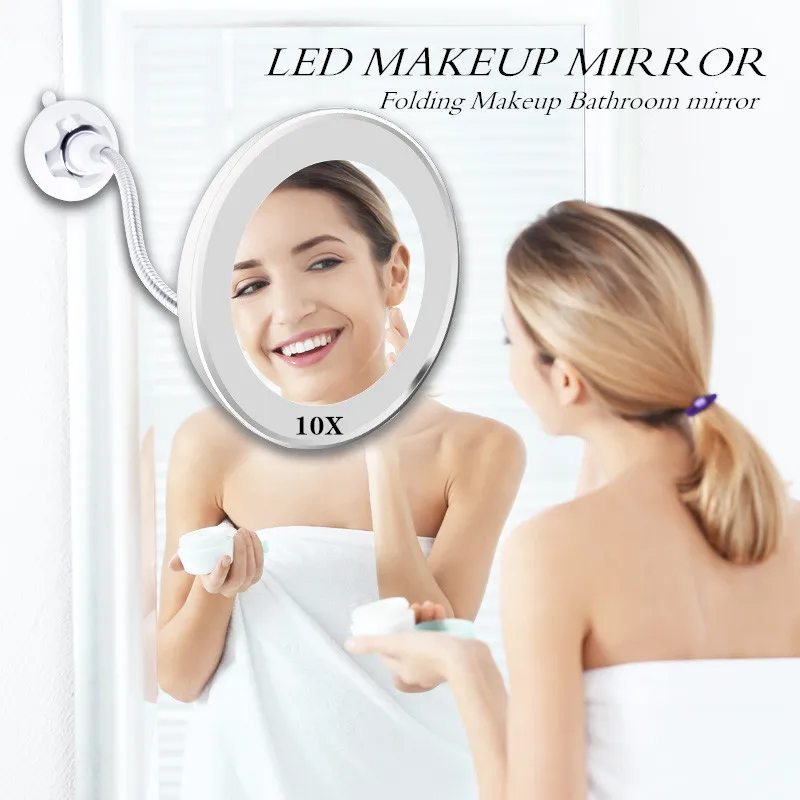 5X/10X гибкое регулируемое зеркало для макияжа с светодиодный светильник женское и мужское косметическое зеркало увеличительное WC ванная комната Спальня Ночной светильник
