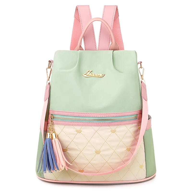 

Open from Back Anti-Theft Women Backpacks Sweet Rhombus Plaid Embroidered Nylon School Bags for Teenage Girls Bolsas Mochilas