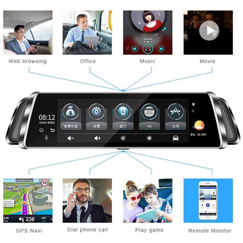 G07 spiegel Auto Kamera 10 zoll 4G Bluetooth rückspiegel Video Recorder HD1080P GPS Navigatie Andro