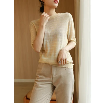 

New clothes in the spring of 2020 irregular clipping in the vanilla color stripe sleeve thin sweater female 809 x011
