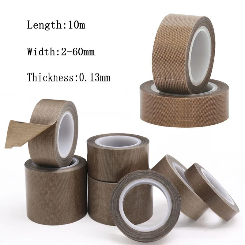 

10m/roll PTFE Tape Adhesive Cloth Insulated High Temperature Resistant Sealing PTFE Tapes Width 5~60mm Thickness 0.13mm
