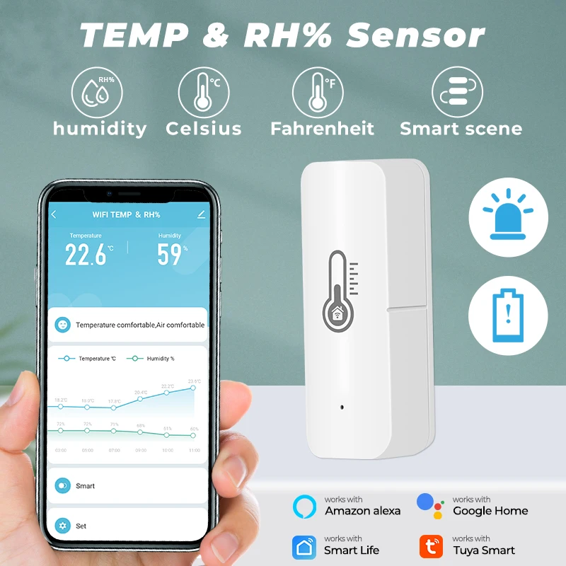 umidade temperatura interior higrômetro termômetro detector alarme voz para alexa google casa