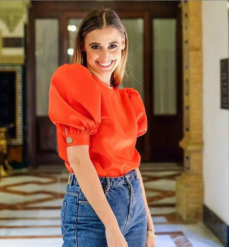 Женская сетчатая Прозрачная Футболка с пышными рукавами сексуальная элегантная