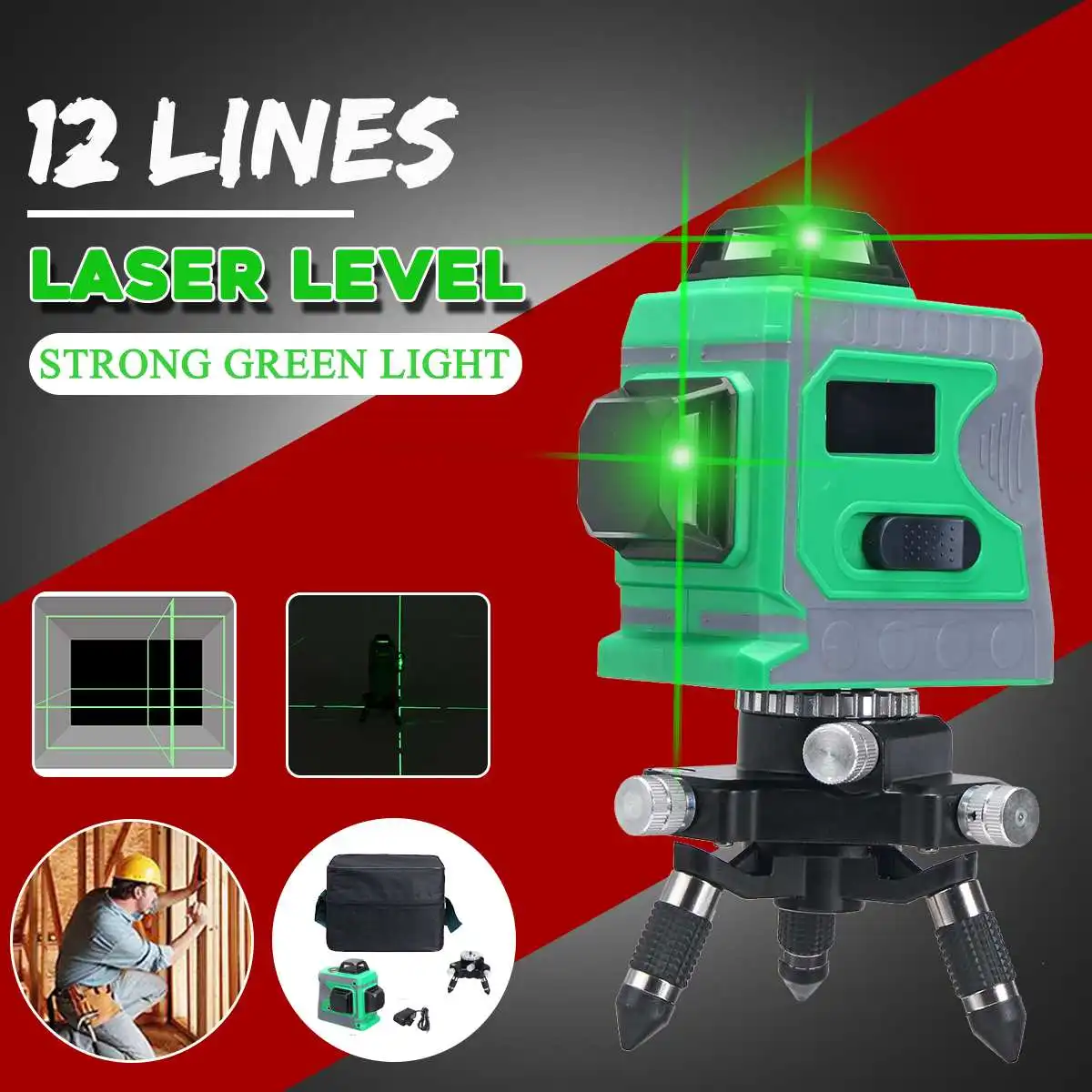 

High Precision 12 Lines 3D Level Self-Leveling 360 Horizontal&Vertical Cross Super Powerful Green Laser Beam Line Level Measure