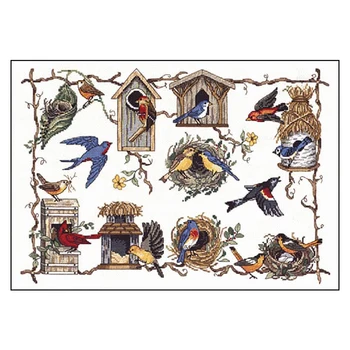 

11/14/16/18/22/25/28ct Cute Lovely Counted Cross Stitch Kit Bird's nest Bird House Birds for all Seasons Dim 03810