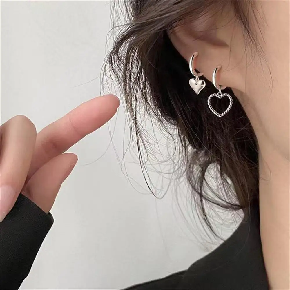 VKME Trendy Silver Color Heart Drop Earrings For Women Girls Korean Asymmetrical Butterfly Long Tassel Earrings Jewelry Gifts