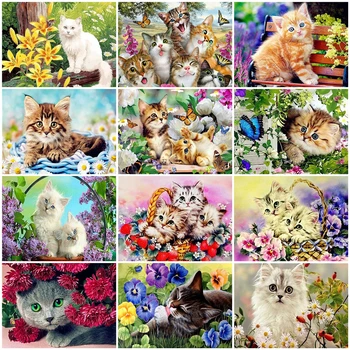 

AZQSD Frameless Cat Diy Painting By Numbers Animals Acrylic Coloring By Numbers Paint On Canvas Hand Painted Oil Painting Gift