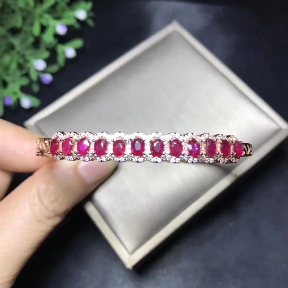 Exclusive high-end gem natural ruby Bracelet exhibition 925 new silver hand-made leading fashion