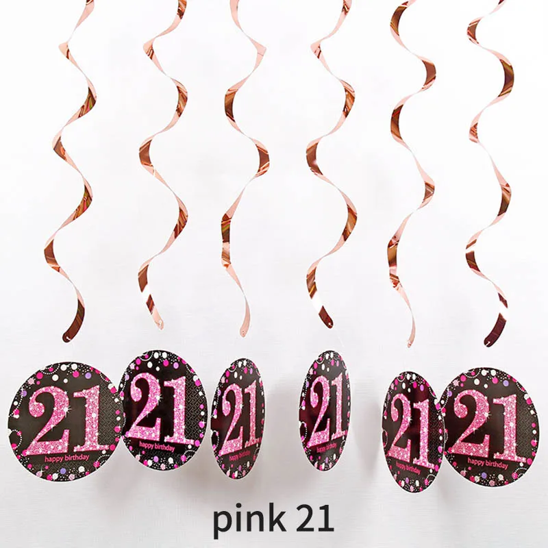 pink 21 6 шт. вечерние украшения для дня рождения спиральный подвесной кулон 18 21 30 40 50 60 70 лет ПВХ - Color: pink 21