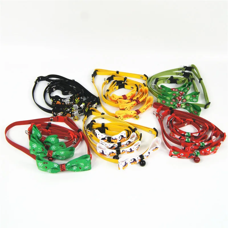 Christmas Holiday Pet Cat Dog Collar Bow Tie Adjustable Neck Strap Cat Dog Grooming Accessories Pet Product Supplies Christmas