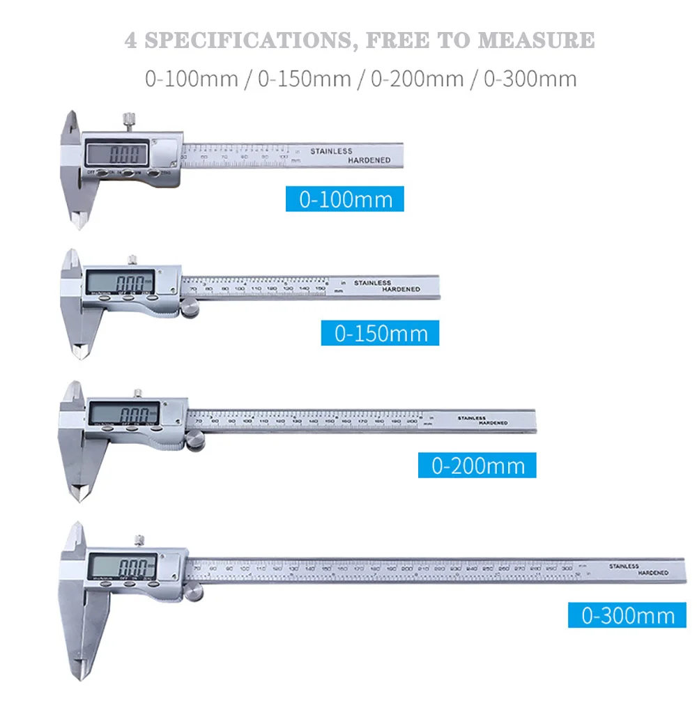 Цифровой штангенциркуль 0-100/150/200/300 мм измерительный инструмент Нержавеющая сталь дюймов/мм Электронный штангенциркуль с нониусом Gauge Серебряный