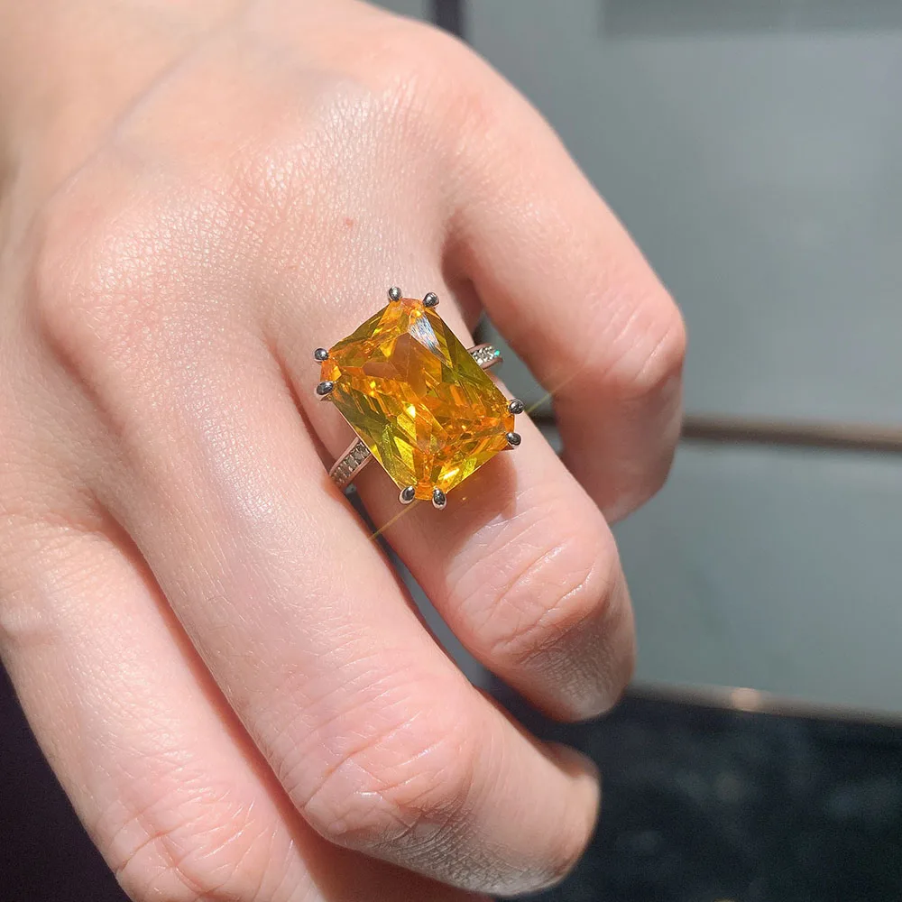Charms Big Gemstone Women's Ring 12*16 Paraiba Tourmaline Topaz Party Wedding Bands Jewelry Female Anniversary Gift Accessories