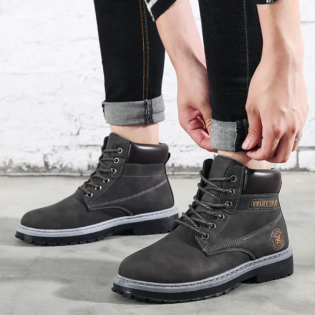 Motorcycle Boots Men's Resistant Waterproof platform shoe Retro Tooling Snow Protective Cool Handsome Leather platform boots#Y