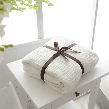 

Thermal Knitted Air Conditioning Throw Blanket Solid Color Soft Bamboo Section Cotton Weave Nap Sleeping Shawl Bed Sheet