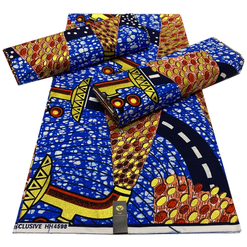 

Royal Blue High Quality 100% Cotton African Fabric For Wedding Party Dress Golden Wax Print Fabric Ankara Fabrics 6 Yards/piece