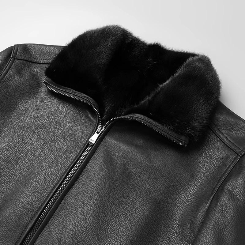 DK Luxury Mink Fur Lined Coat Men Winter New Genuine Leather Goat Jackets Casual Formal Businessmen Leather Outwear