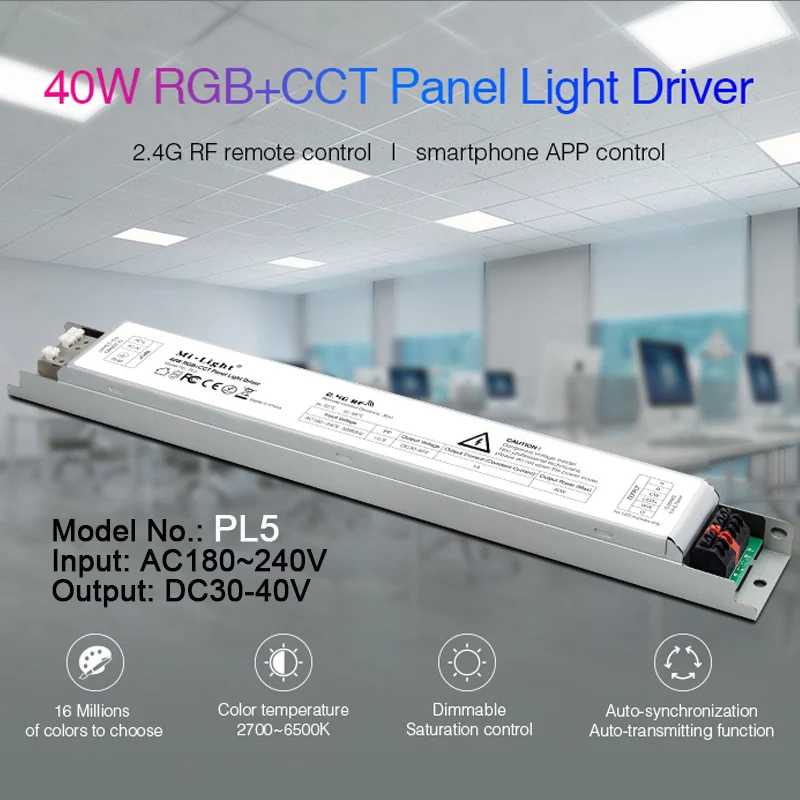 MiBOXER(milight) PL5 40 Вт RGB+ CCT панель свет драйвер вход ac220в; выход DC30-40V; 5 каналов; совместимое приложение/2,4 г RF дистанционное управление