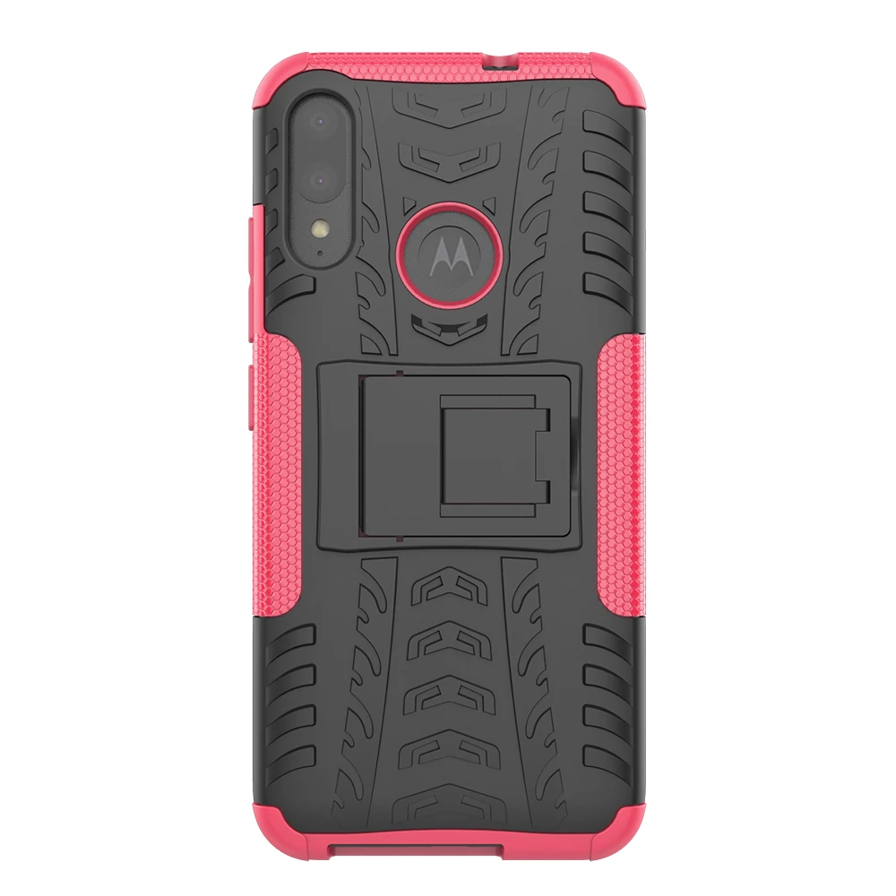 Розовый Чехол для Motorola E6 из жесткого пластика, мягкий силиконовый гибридный чехол с подставкой из поликарбоната+ термополиуретана, чехол s для Motorola E6 Plus Capa - Цвет: Розовый
