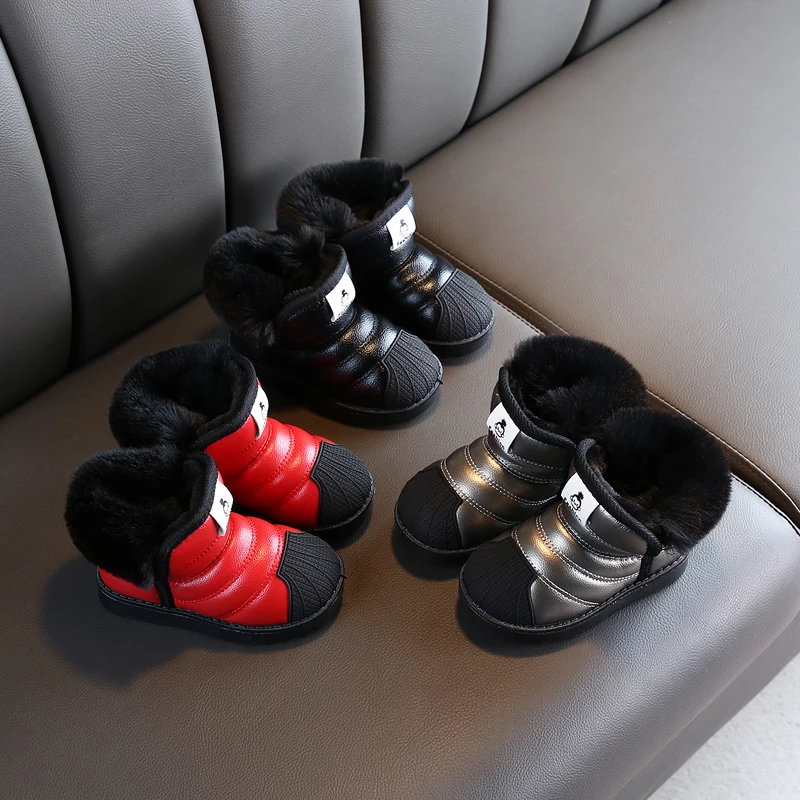 Зимние ботинки для девочек и мальчиков; теплые уличные детские ботинки; водонепроницаемые Нескользящие Детские Плюшевые ботинки для малышей; хлопковая обувь для младенцев