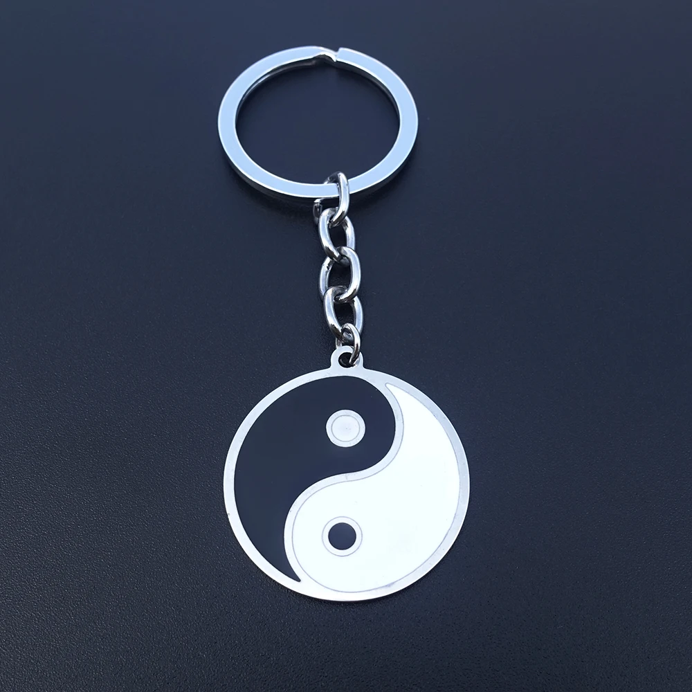 Черный белый Yingyang круглый брелок из нержавеющей стали с эмалью простой модный