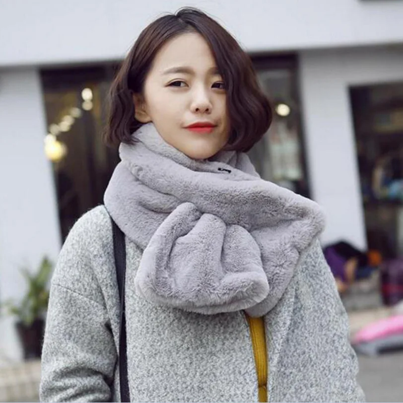 

2019 New Style Imitation Rabbit Fur Scarf Women's Winter Warm Thick Cross Scarf Autumn And Winter Days Plush Scarf YX