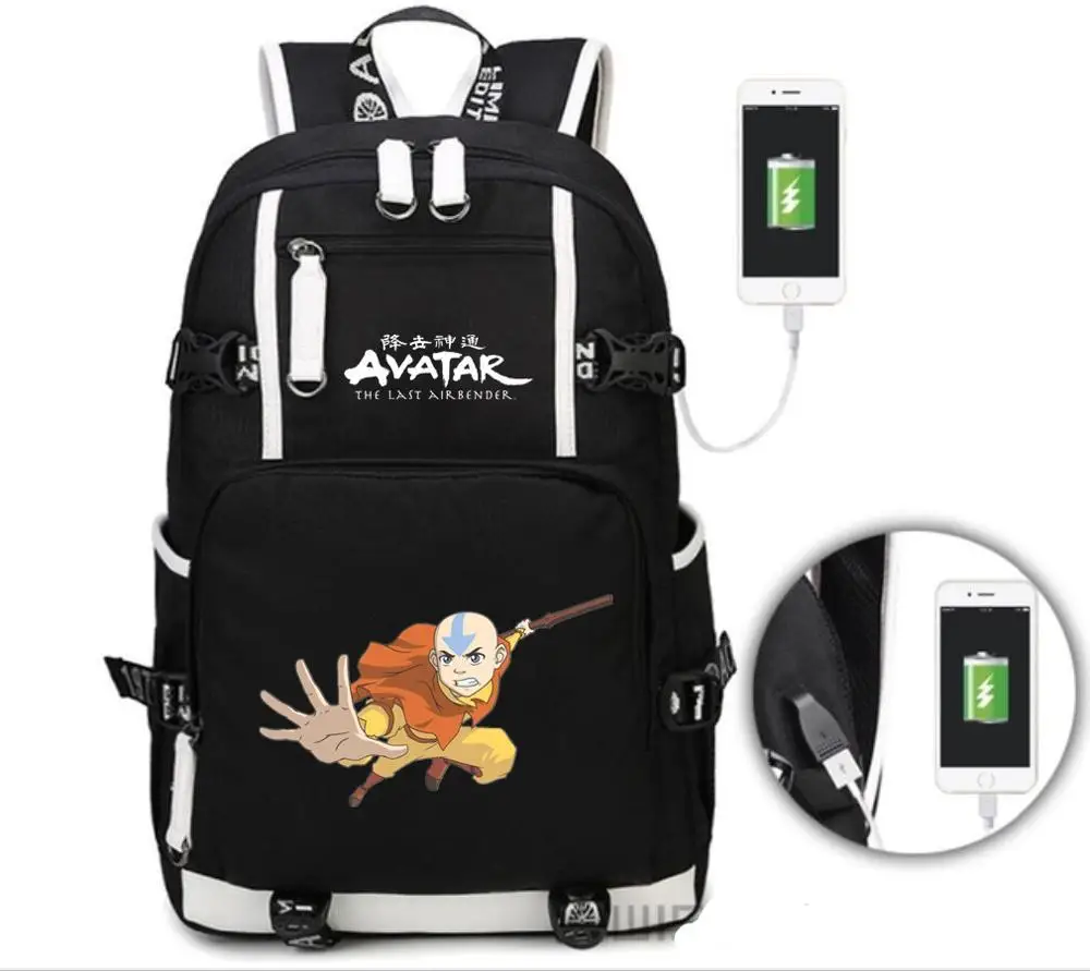 Аватар "Повелитель стихий" холст рюкзак студентов USB для зарядки Mochila школьная сумка Повседневная дорожная сумка для ноутбука рюкзак - Цвет: A1
