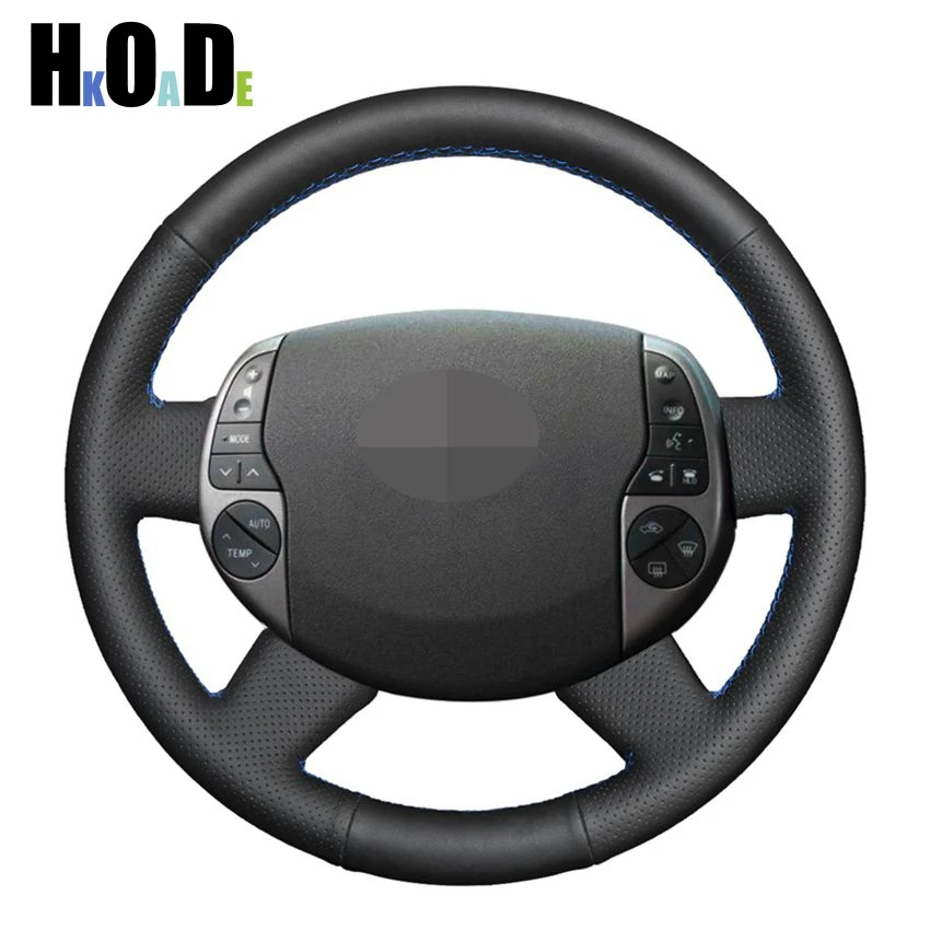 Black Genuine leather Steering Wheel Covers Hand stitched Car Steering