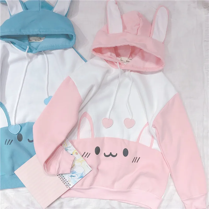 Mori Girl Kawaii кроличьи уши Лоскутные плюшевые толстовки зимние пуловеры японский Harajuku Женская толстовка с длинными рукавами для студентов