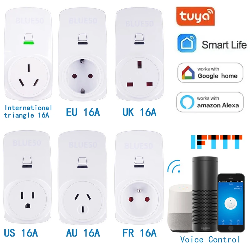 Умная розетка Tuya Plug WiFi беспроводной пульт дистанционного управления адаптер модуля с таймером совместим с Alexa Google Home Voice