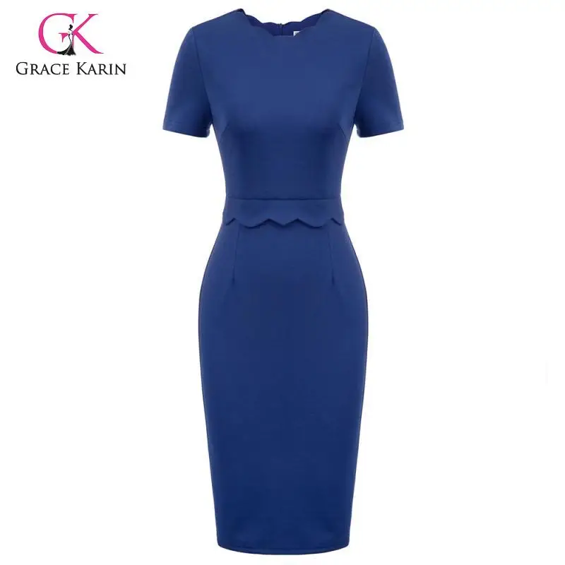 

Grace Karin Business Women Formal Party Pencil Dress Solid Color Knee Length Bodycon Dresses Ladies Classic Office Work Dress