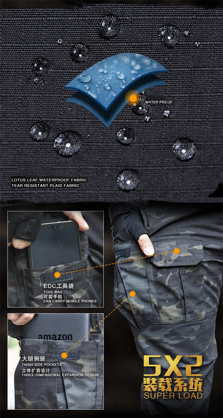 Outdoor Military Tactical Ix8 Checkered Cotton Blend Fabric Tactic Wear Resisting Waterproof Pants Men Hiking Climbing Trousers