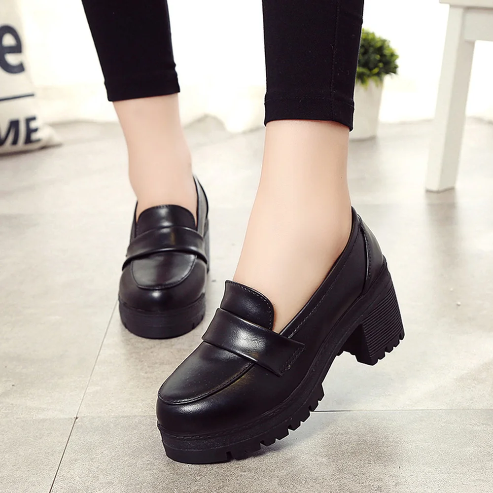 

2019 autumn new high-heeled small women British retro thick with a single shoes tide Korean students thick-soled women's shoes