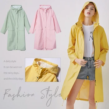 Fashion Adult Raincoat Travel Trench Rain Cover Long Raincoat Women Poncho Zipper Slim Fit