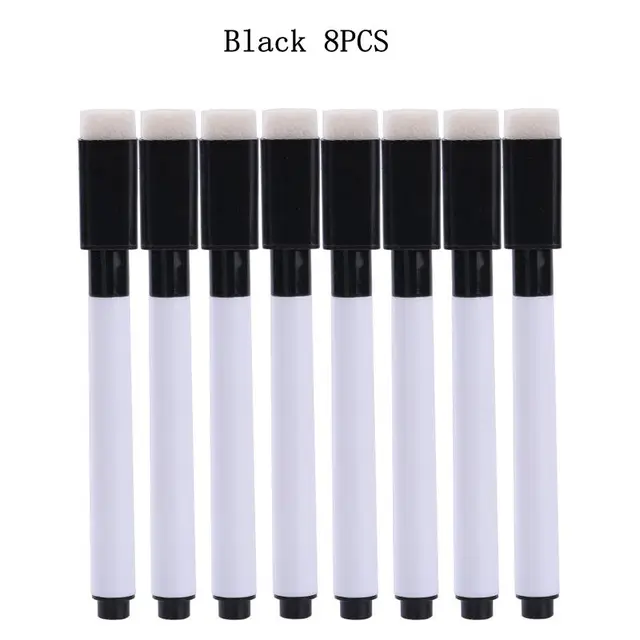 8 Colors Erasable Magnetic Whiteboard Marker Pen Blackboard Marker Chalk Glass Ceramics Office School Art Marker Stationery Black 8PCS